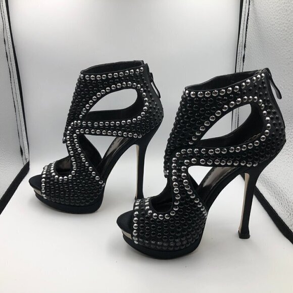 Bebe Cassandra Black Silver Studded Women's Stiletto Heels Size 6M - Picture 2 of 7
